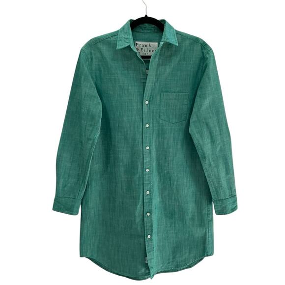 Frank & Eileen Mary Classic Shirtdress in Green 100% Cotton Size XS Mini Length - Picture 2 of 10
